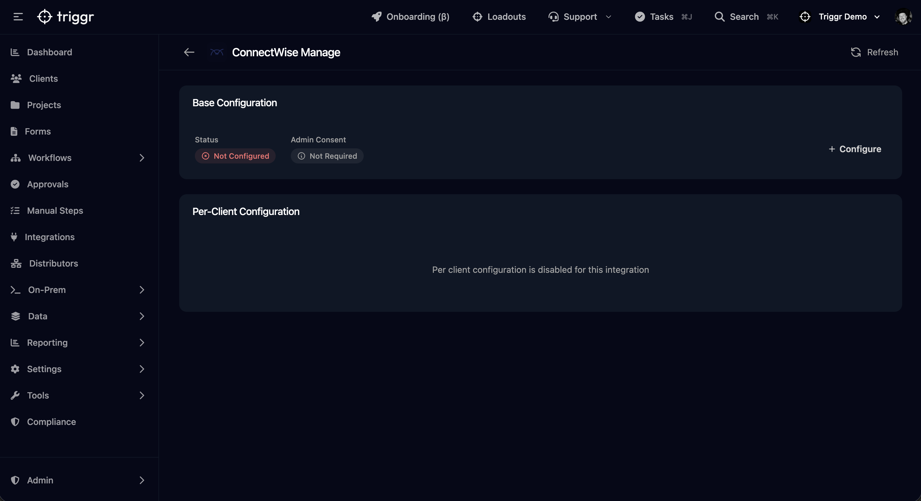 ConnectWise Manage Integration Page